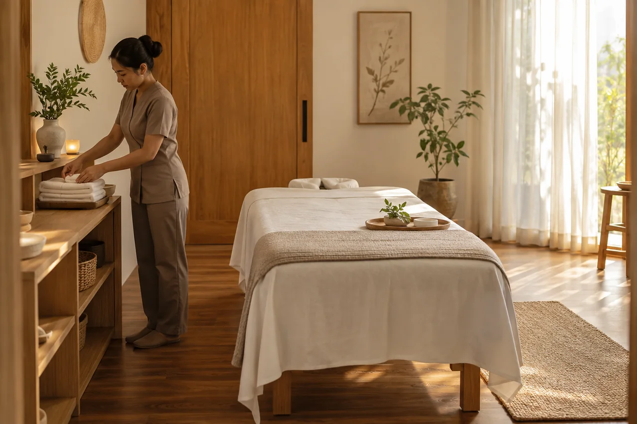 Concept visual: An operator preparing fresh towels beside an empty bed