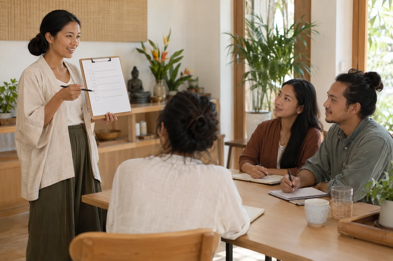 Concept visual: A facilitator guiding a small team through a workshop