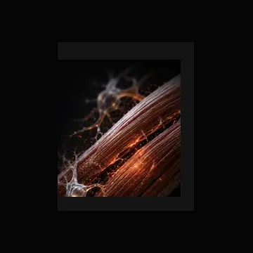 Close view of muscle fibres with orange highlights and a simplified cell detail