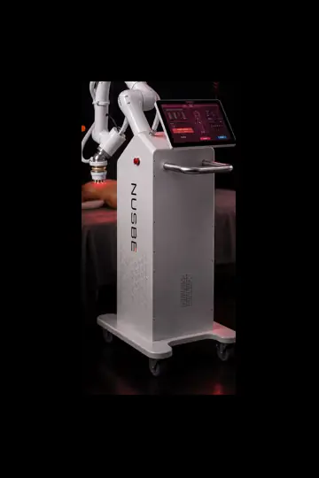 White NUSBE robotic system beside a close view of its articulated applicator