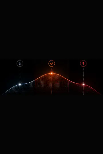 Temperature-range graphic with a highlighted central set point on a dark background