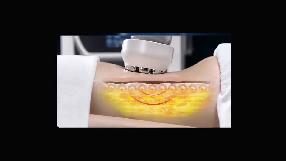 Applicator above a simplified cross-section illustration of skin and underlying layers