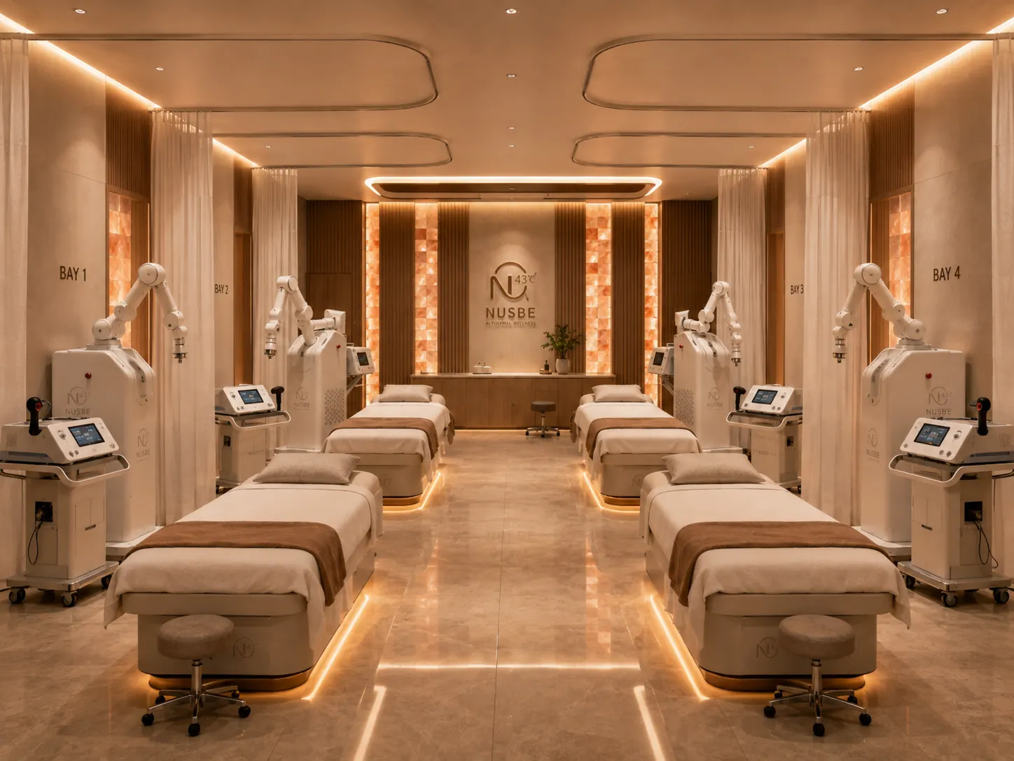 NUSBE interior design visualisation of a four-bay robotic thermotherapy centre